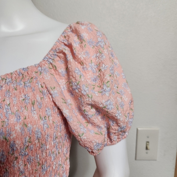 Elodie peach rouched smocked floral print crop top size large - Picture 4 of 12
